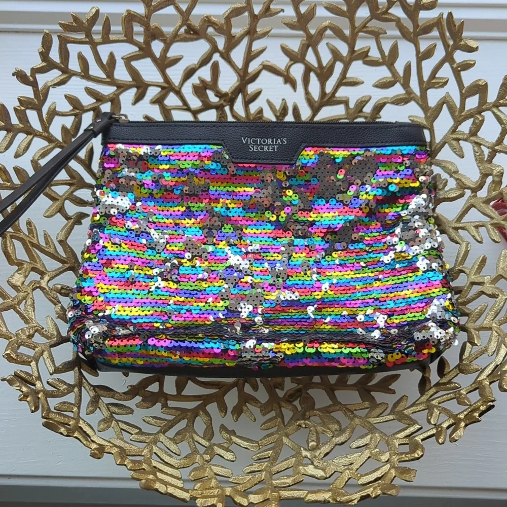 Victoria's Secret Sequin Make Up Bag Pouch & Bracelet